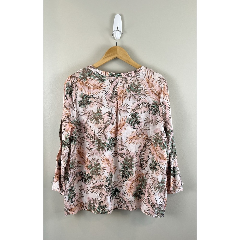 J. Jill Love Linen Pink Tropical Floral Bell 3/4 Sleeve Blouse Peasant Top Sz M - Picture 3 of 8